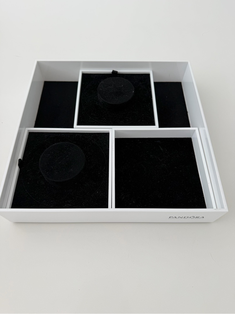 Pandora New Wooden black velvet Jewelry Tray & 3 changeable jewelry compartments